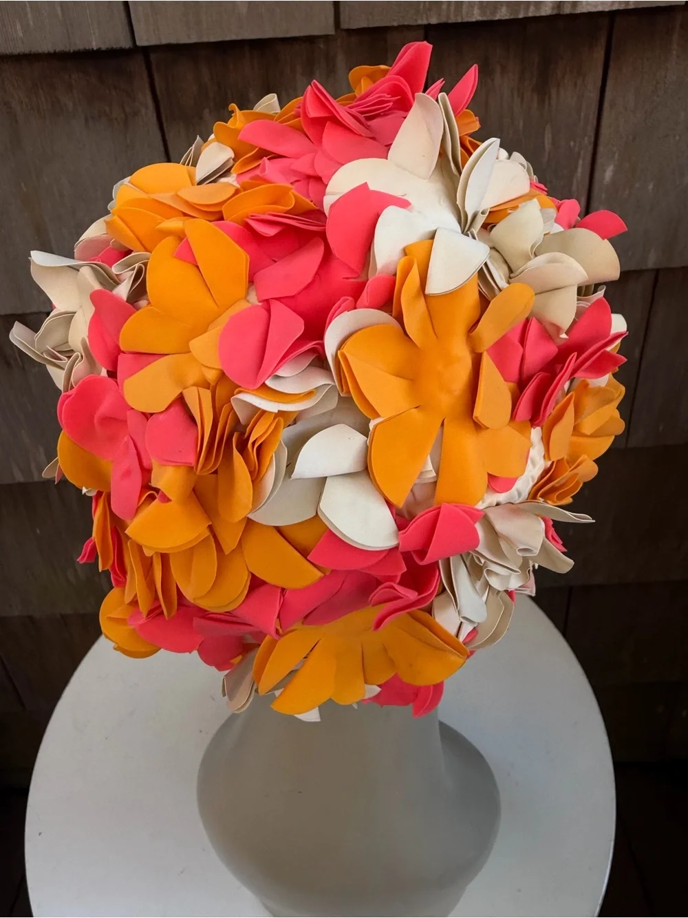 Funky retro rubber swim cap 3D flowers theme one size.